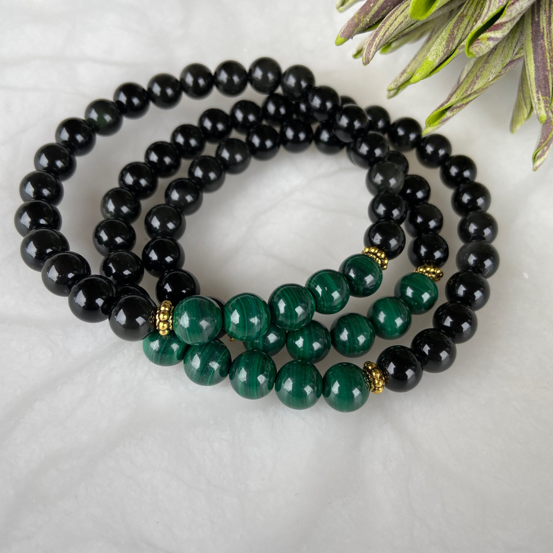 Bracelet Green Black Beads Men Natural Obsidian Crystal - Temu